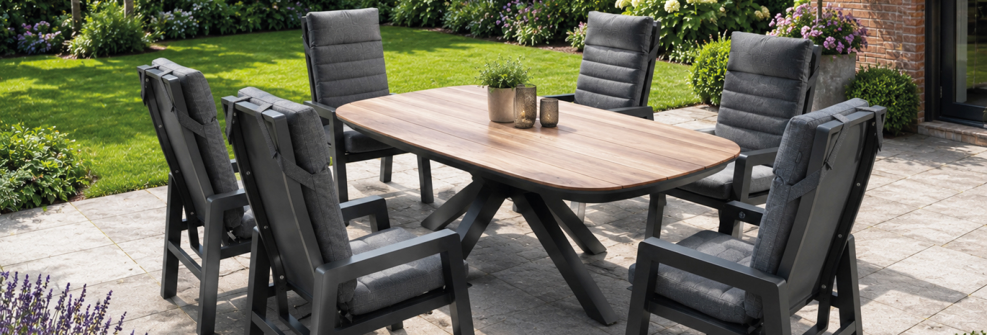 Tischplatte aus hochwertigem HPL - komfortable Stühle mit Liegefunktion