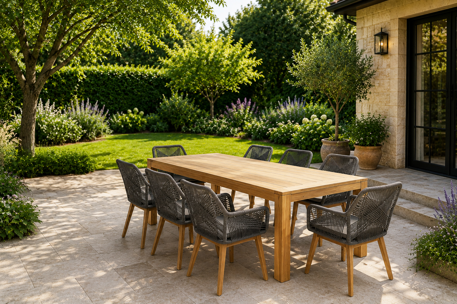 Cancun  240x100 cm Acacie Tisch + 8 bequeme Gartenstühle Albenga 