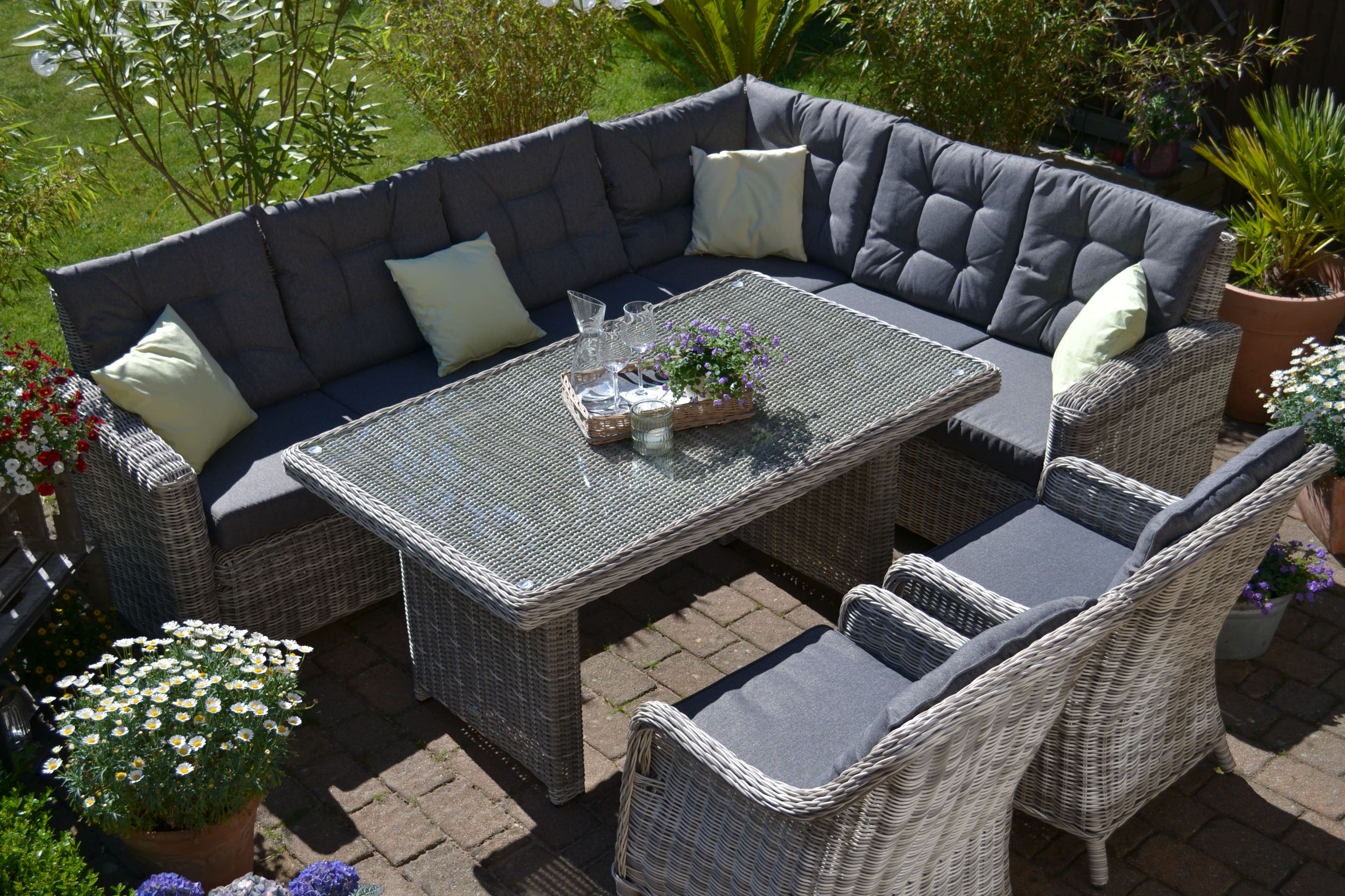 Ecklounge Sitzgruppe Manhattan-C2 sand-grau - Polsterfarbe mittelgrau - langer Schenkel LINKS 15905