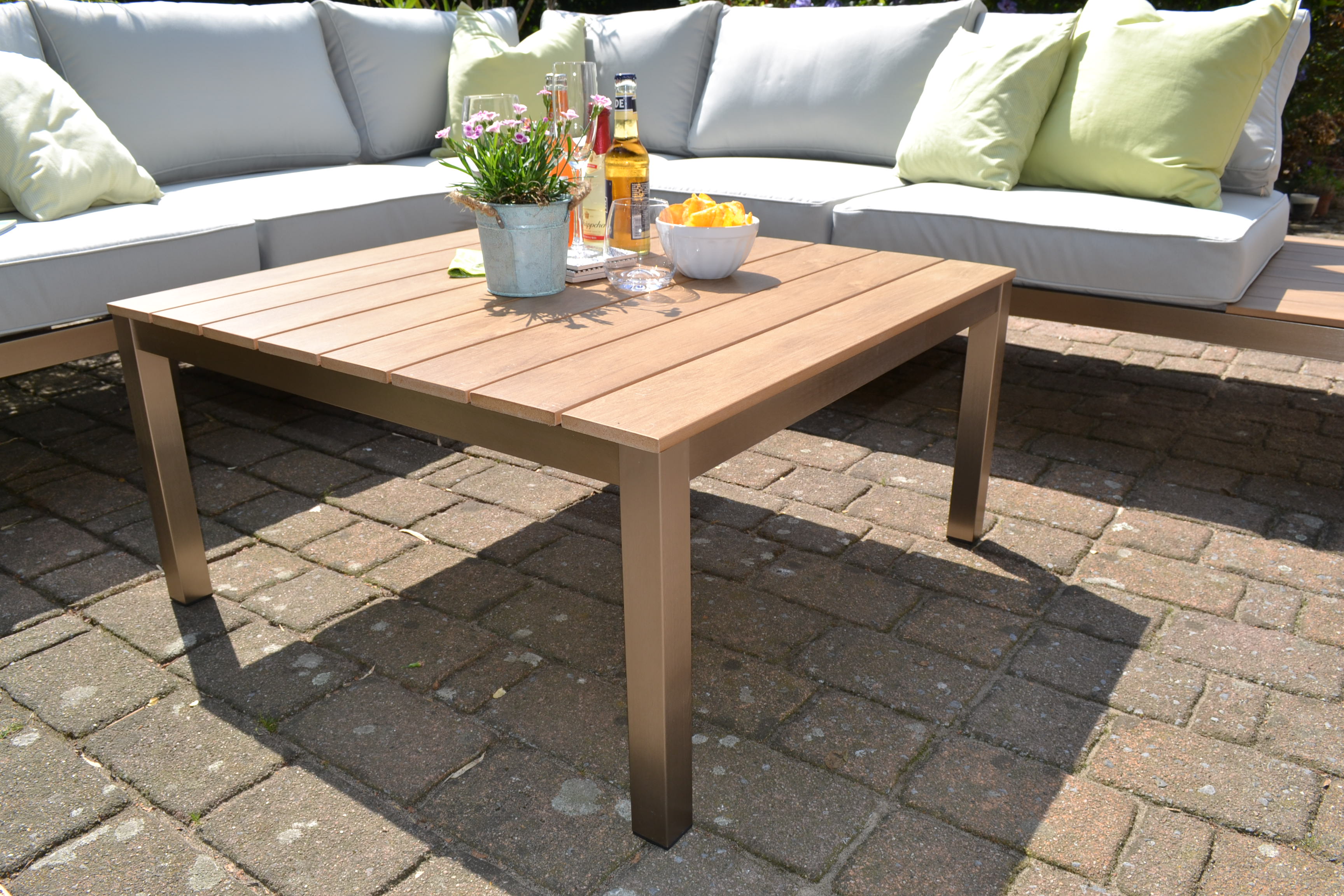 DSC_1177 Loungetisch Orlando/ Atlanta 80 x 80 cm im Edelstahl/Teak Look