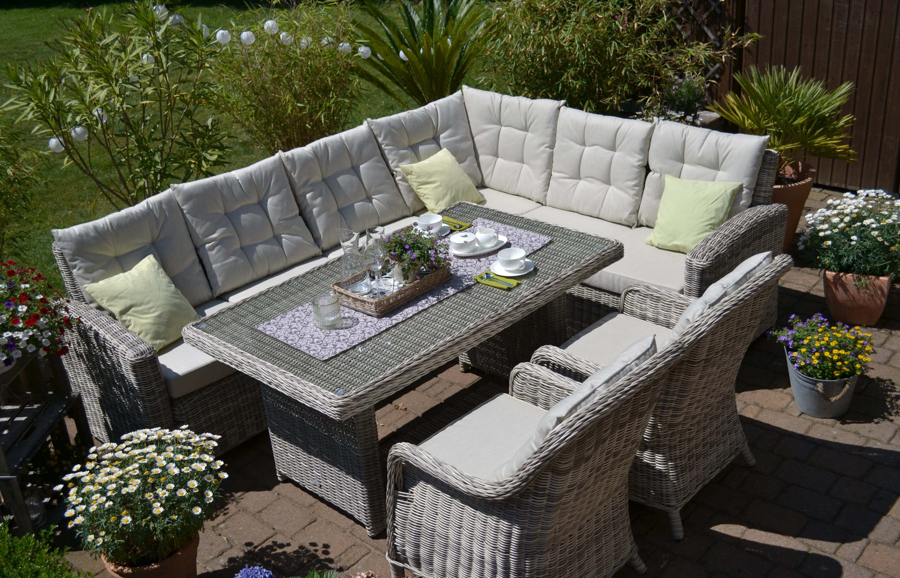 Ecklounge Sitzgruppe Manhattan-C2 sand-grau - Polsterfarbe beige - langer Schenkel LINKS 15705