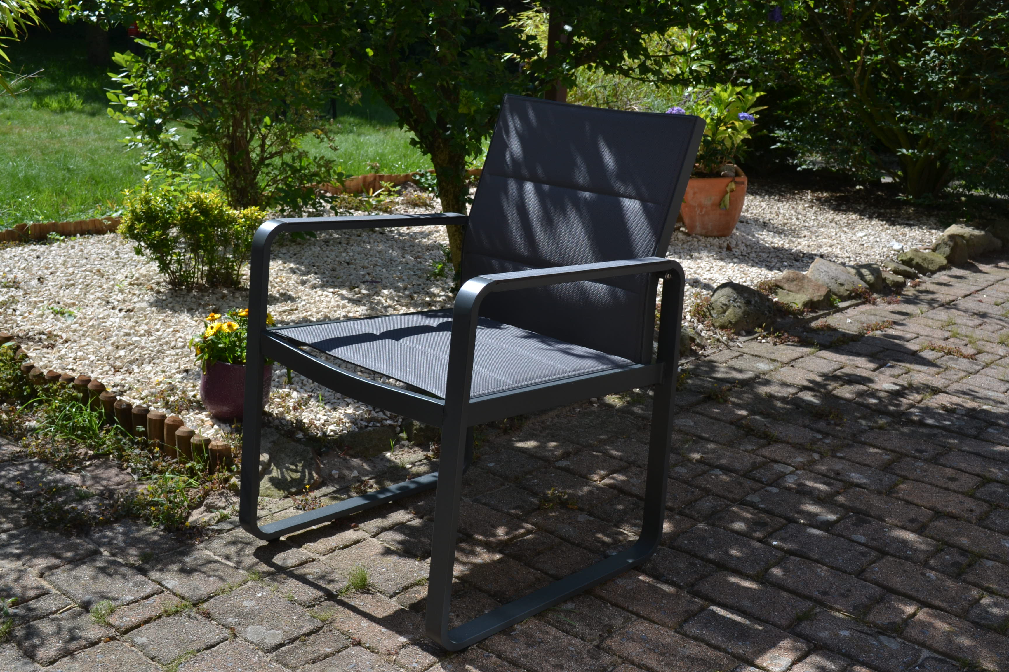 HPL Garnitur Korsika 180/240 x 100 cm mit 6 modernen Sessel Alu mit Textilene