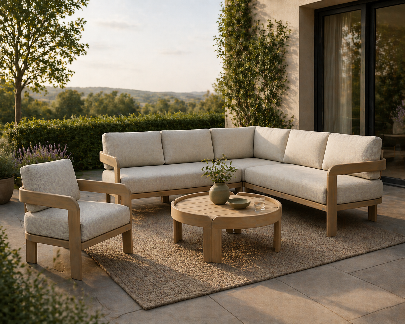 modern und stylish - Blocky Gartenloungeset mit massivem Tisch und Sessel