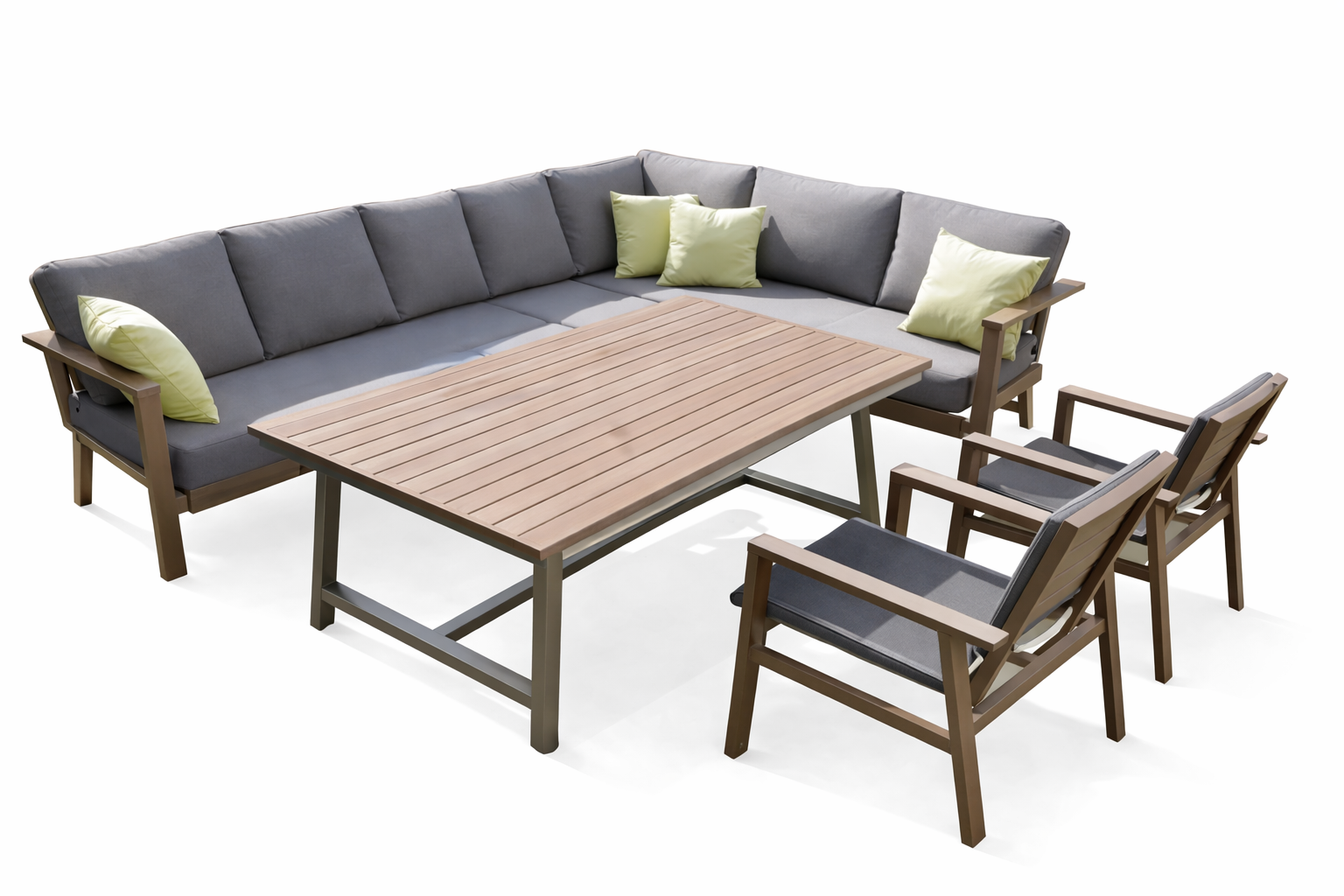 Gartenlounge Set mit Ecksofa, 2 Stühlen und Tisch – lange Seite links