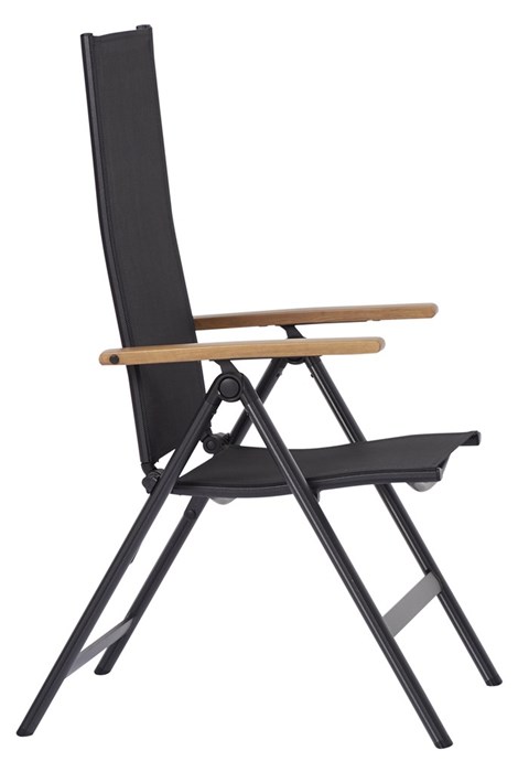 Outfit 7 Positionen Gartenstuhl in schwarz - Armlehne aus Holz (48539)