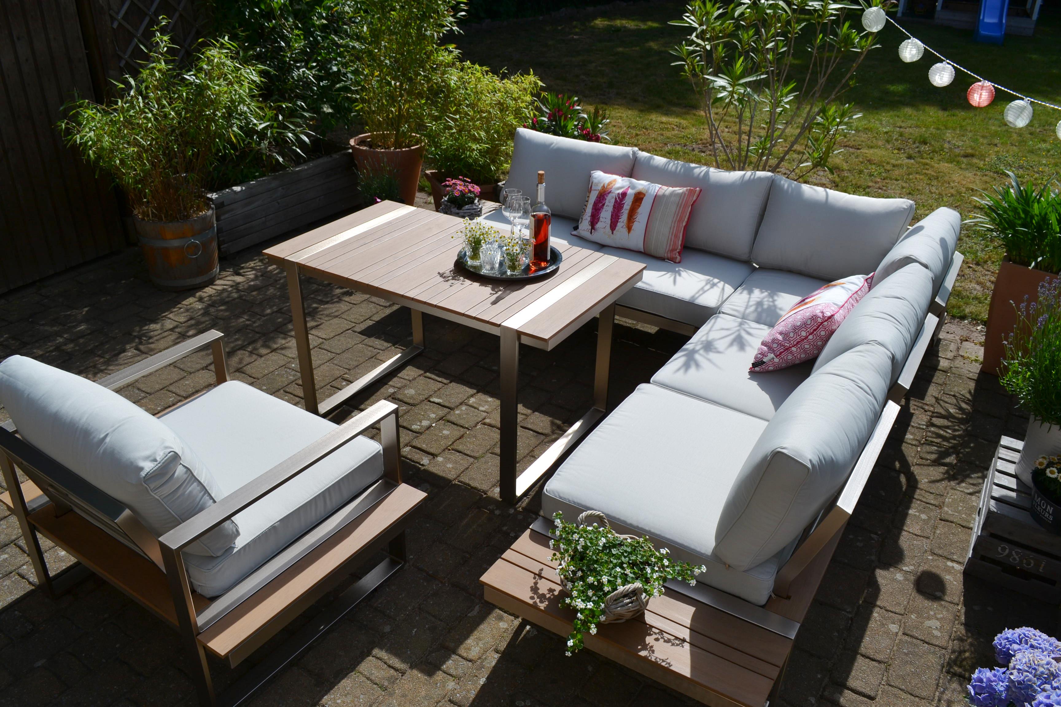 DSC_0220 Dining Ecklounge Atlanta im Edelstahl/Teak Look - Polsterfarbe beige